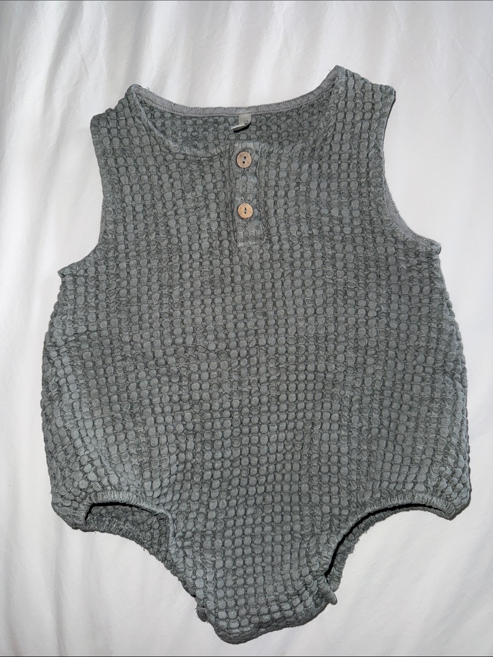 Blueish Gray Textured Sleeveless Baby One-Piece Romper